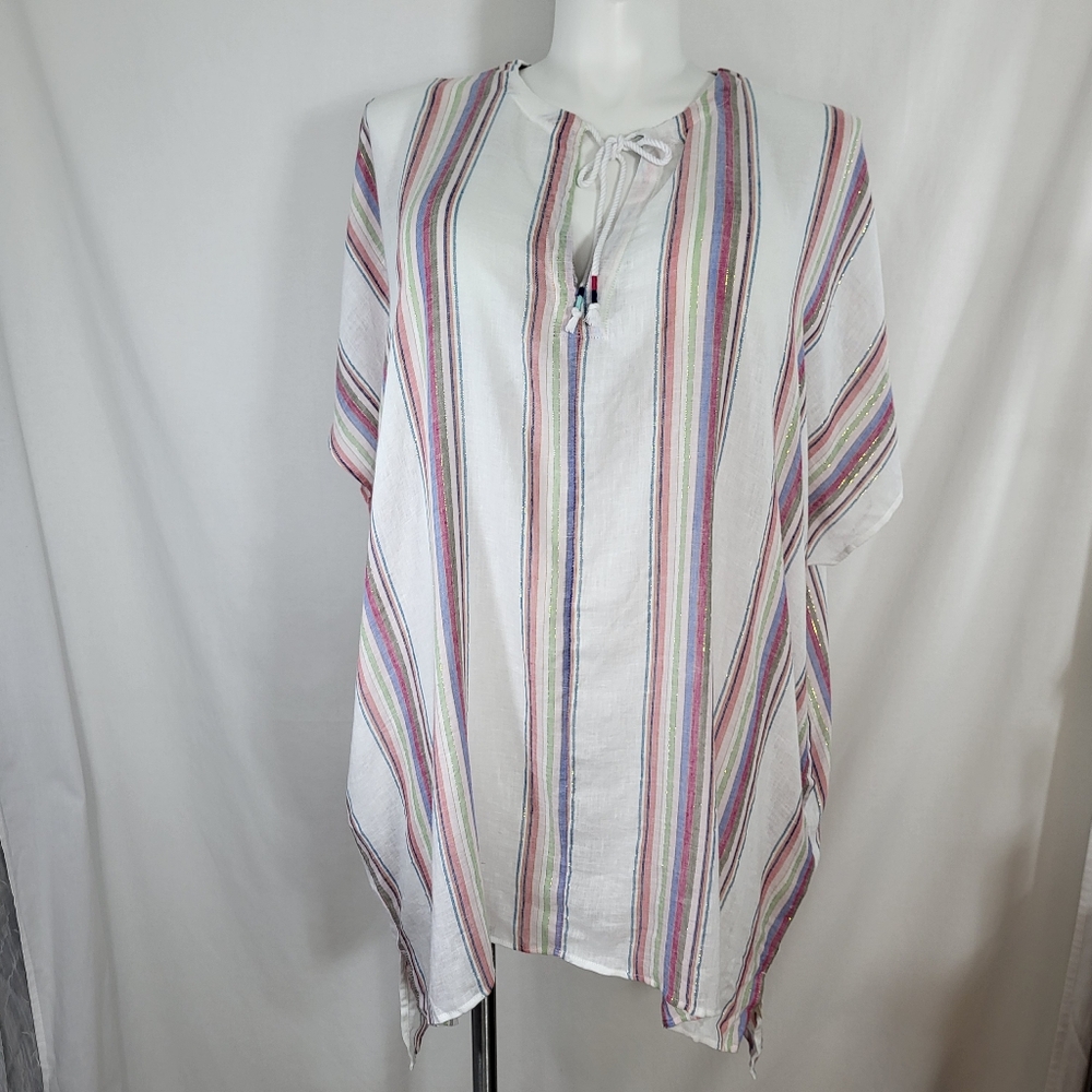 Uncommon Sense Striped COVERUP Womens Size S/M Multicolor Linen Blend  Beach NWT